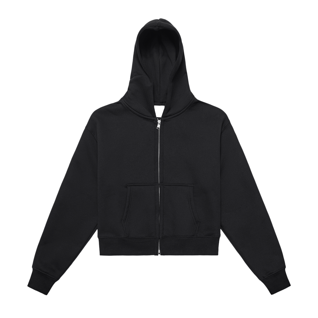 Fleeced Zip-Up Cropped Hoodie