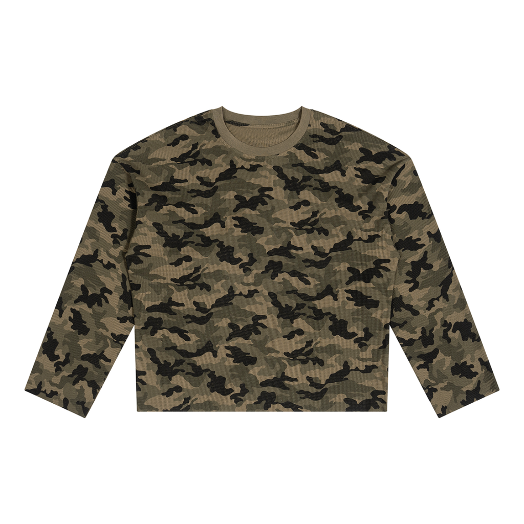 Unisex Camo Waffle Raw Edge T-Shirt