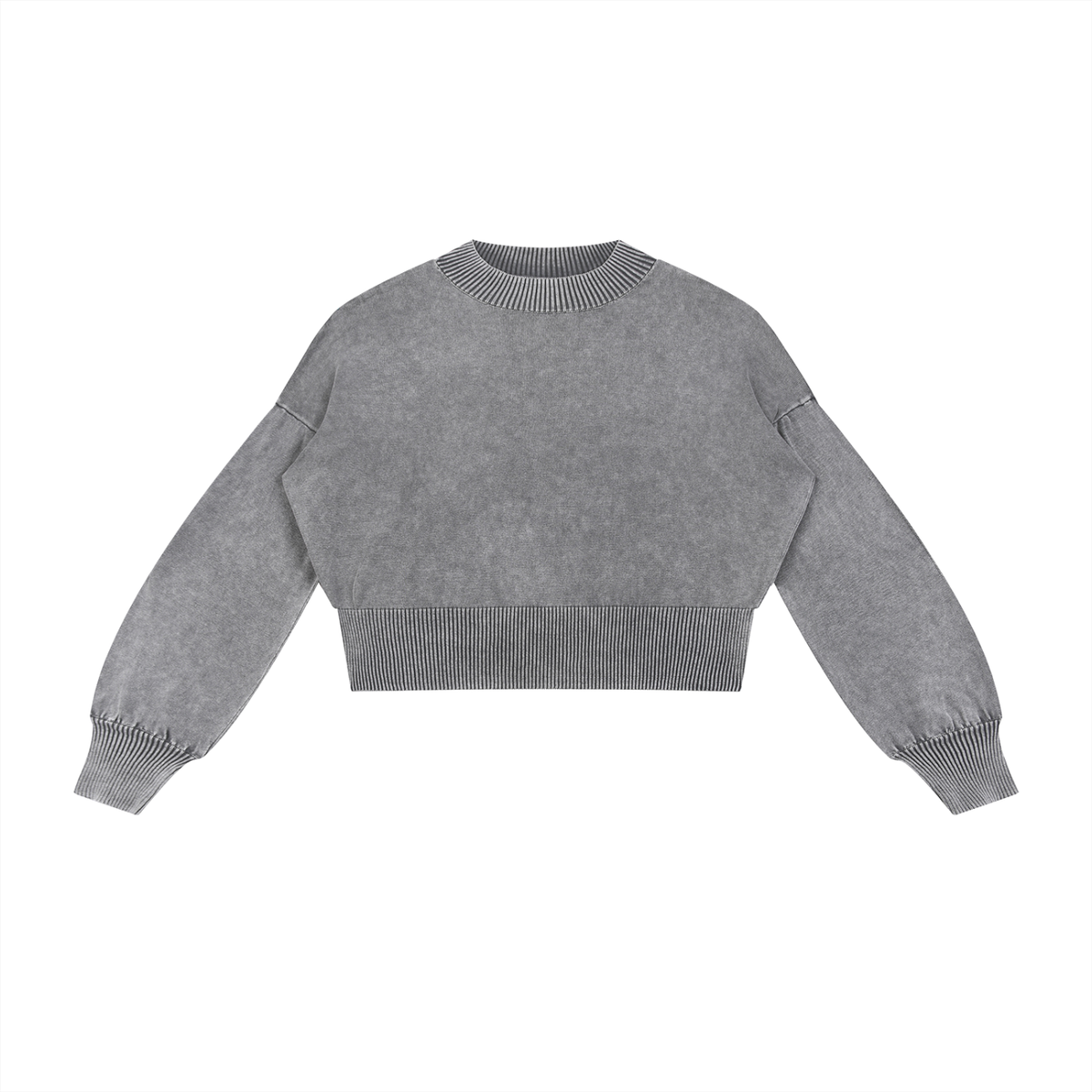 Mineral Wash Balloon Sleeve Cropped Sweater