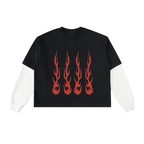 Layered Contrast Sleeve Cotton T-Shirt