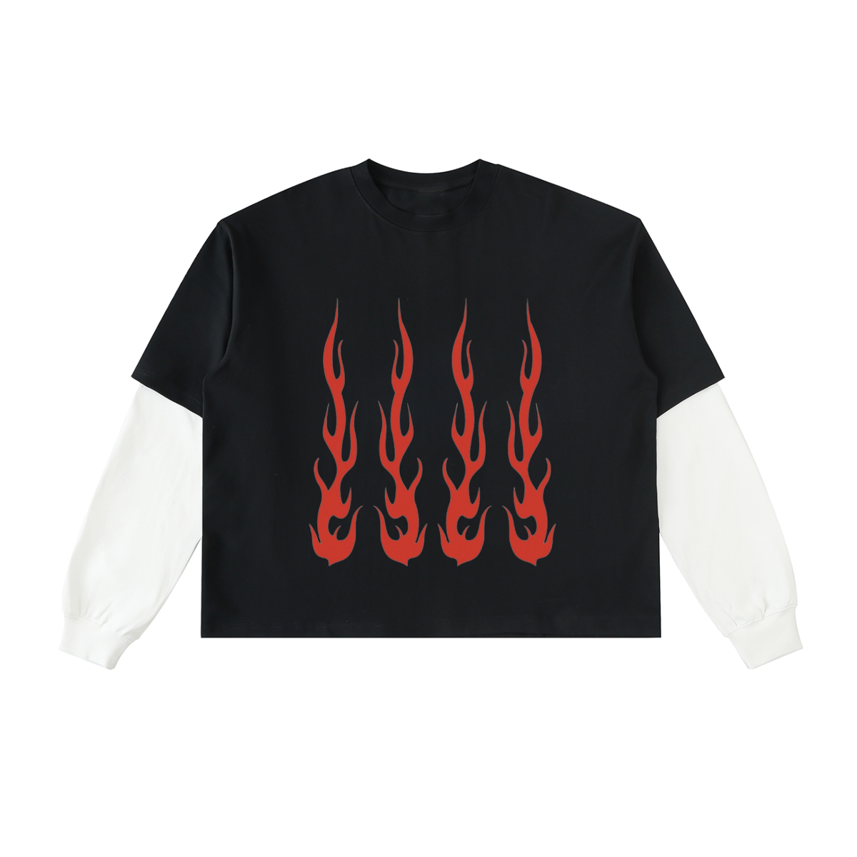 Layered Contrast Sleeve Cotton T-Shirt