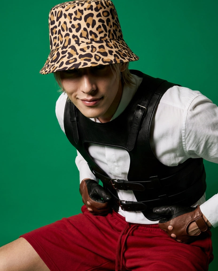 Reversible animal print bucket hat